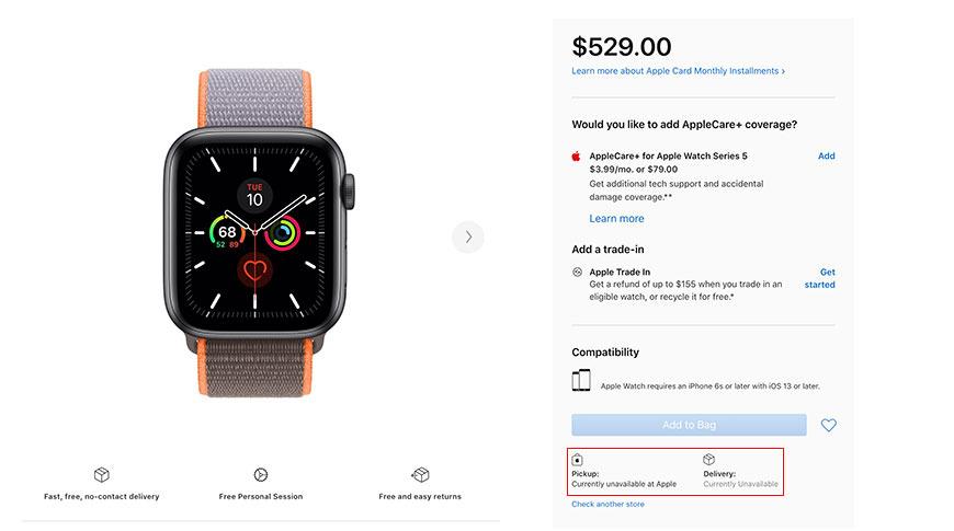 许多Apple Watch Series 5型号在预计推出的Series 6之前不可用