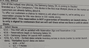 “泄露的文件显示GalaxyS4将于4月26日登陆ATT随后是T-Mobile和Verizon