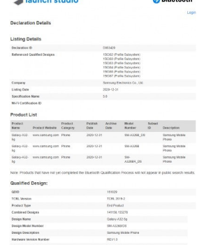 “三星Galaxy A32 5G近日已通过Bluetooth SIG认证